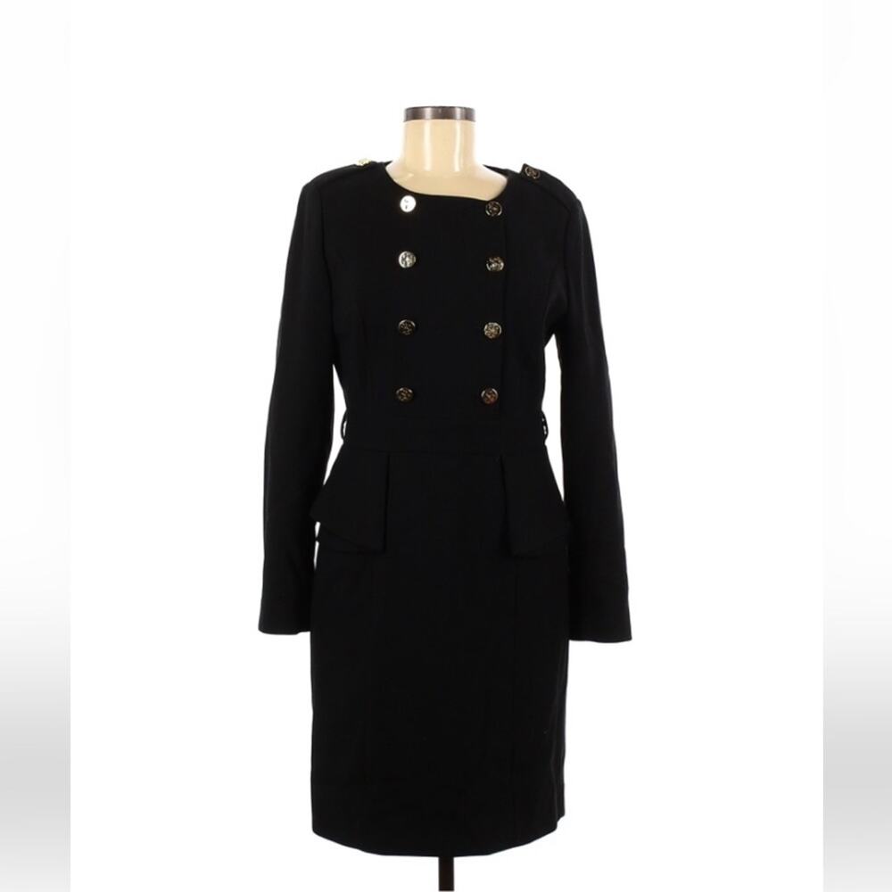 Scofield fitted‎ peplum sheath dress with gold buttons epaulettes - MED 170/92A
